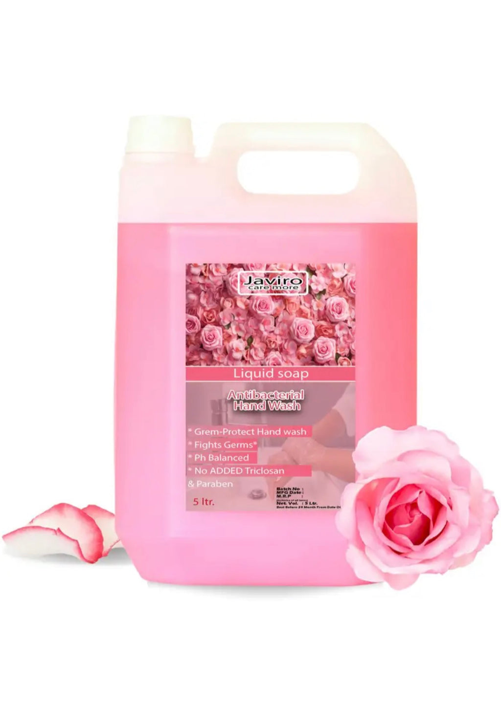 Javiro Handwash Liquid Refill Can, Refreshing Rose Antibacterial germ-protect | Advanced Disinfection Formula| pH Balanced Hand Wash Can (5000 ml)