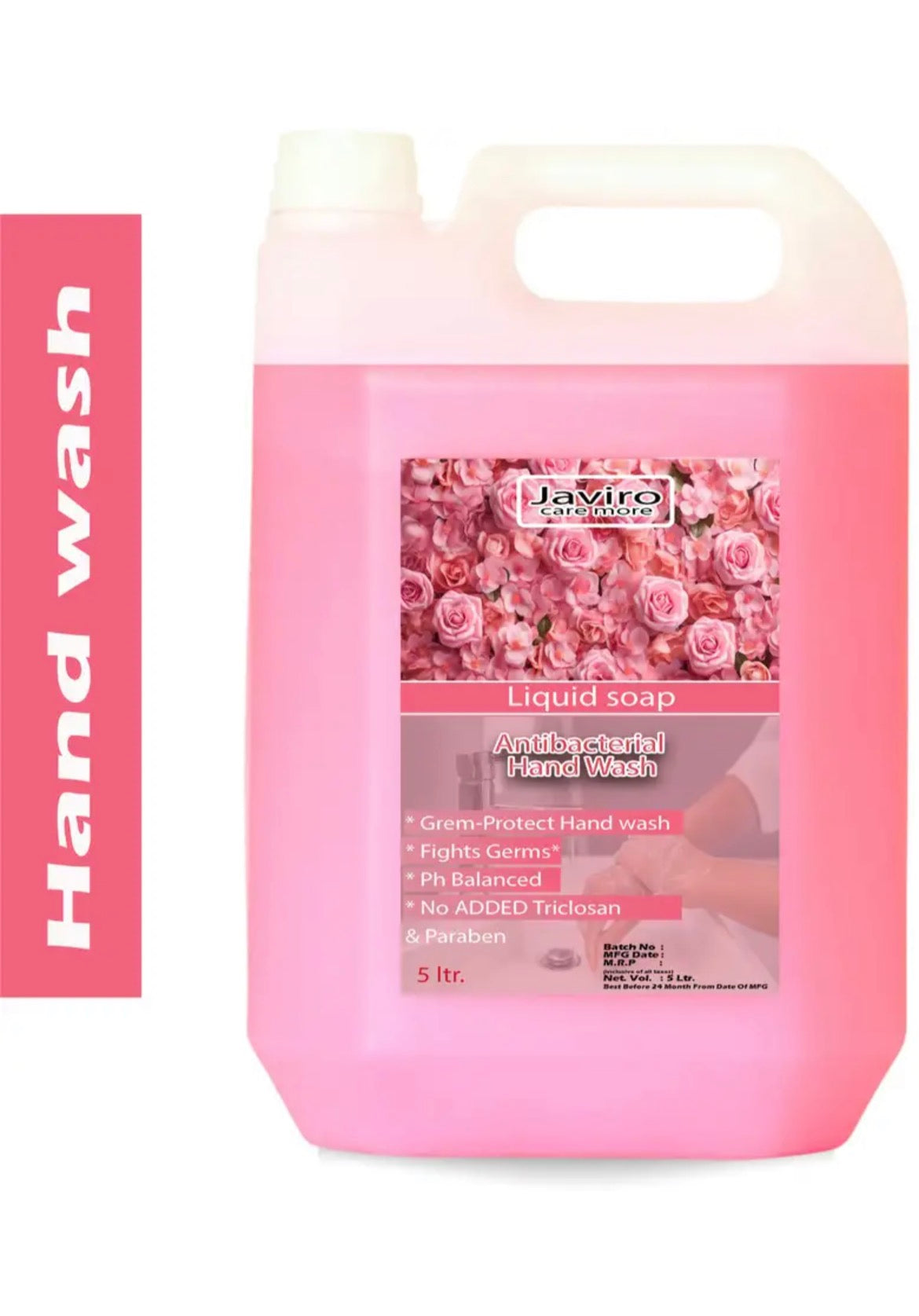 Javiro Handwash Liquid Refill Can, Refreshing Rose Antibacterial germ-protect | Advanced Disinfection Formula| pH Balanced Hand Wash Can (5000 ml)
